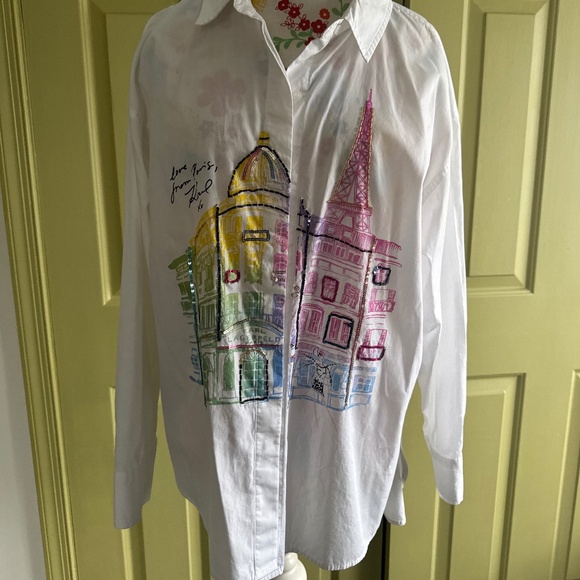 Karl Lagerfeld Color Scene Poplin Button-Down Shirt Size M - Picture 3 of 4